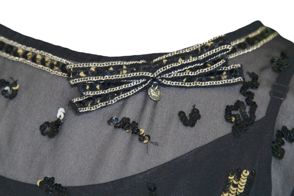 BETTY BLUE Women's Black Short Sleeve Pleated Sequin Dress NWT $490