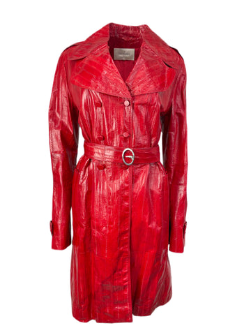 TRUSSARDI Women's Red Leather Trench Coat #PE03 38 NWT