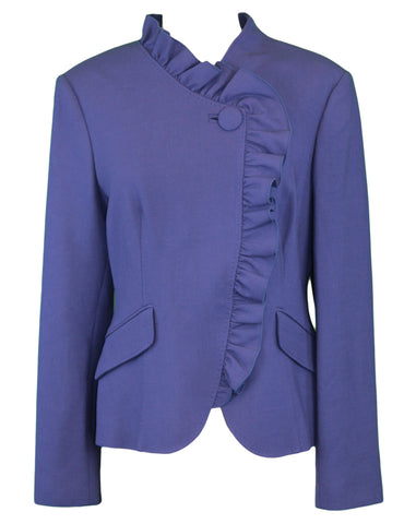 CLIPS Womens Royal Purple Ruffled Front Single Button Blazer IT Sz 40 NWT