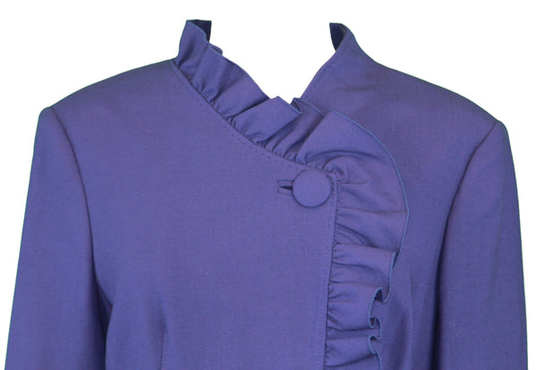 CLIPS Womens Royal Purple Ruffled Front Single Button Blazer IT Sz 40 NWT