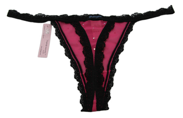 UNDERGIRL Women's Pink / Black Sheer Rhinestone Lace Thong Panties Sz L NWT