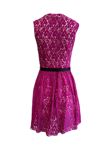 VON VONNI Women's Magenta Florence Flower Applique A-Line Dress $120 NEW