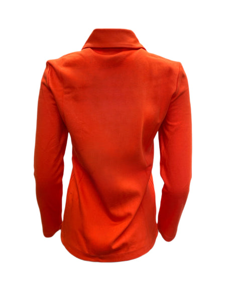 ELIZABETH MCKAY Orange Cotton Blend Long Sleeve Polo Top 7053 $195 NWT