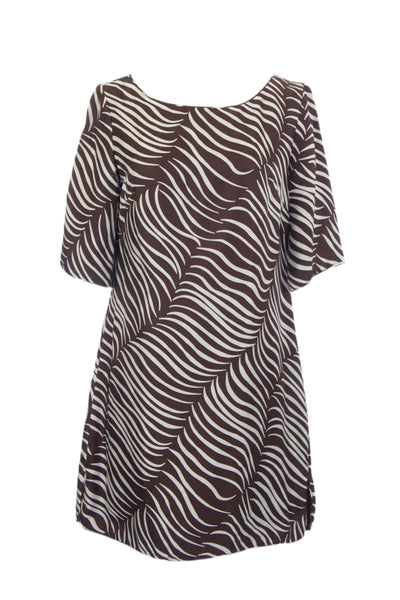 ELIZABETH MCKAY Chocolate & White Feather Lindsay Tunic Dress 5054 Sz 4 $275 NWT