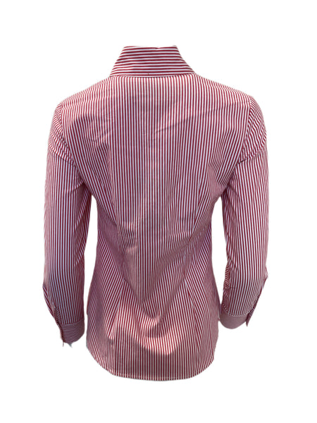 ELIZABETH MCKAY Red Stripe Long Sleeve Button Down Shawna Shirt 4053 $195 NWT