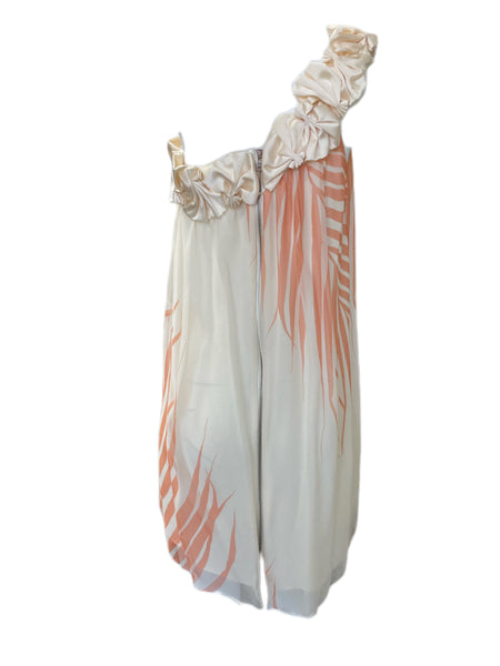 ANNE LEMAN Women's Tropical Print One Shoulder Konos Dress 99936 $548 NEW