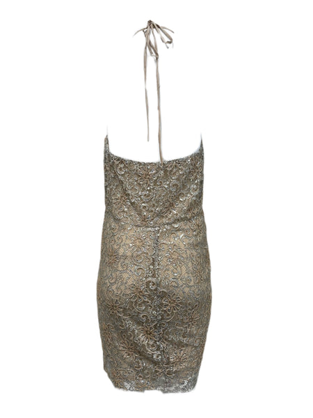 Haute Hippie Women's Beaded Lace Dress Small Silver