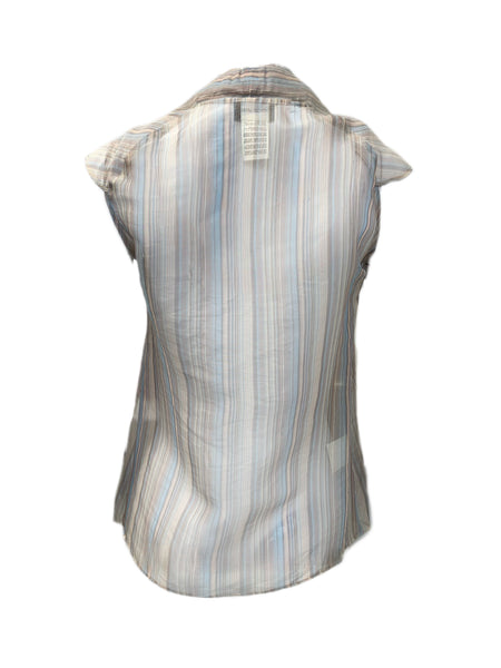 GIORGIO ARMANI Women's Beige & Blue Striped Silk Blouse 554229 $1,250 NWT