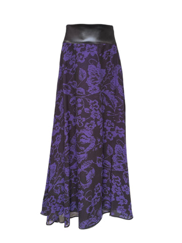 THANA Women's Brown & Purple Floral Full Length Maxi Skirt NWT $395
