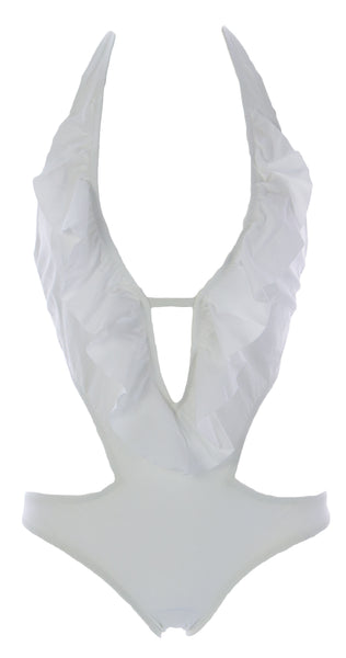 NAILA Women's White Monokini W/Ruffles JAVA $145 NEW