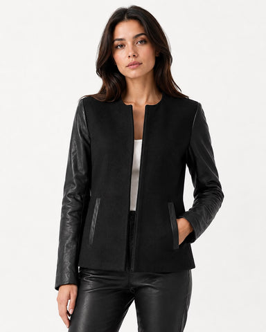VINCE Women's Black Leather/Wool Jacket V173290488 Sz M $695 NWT