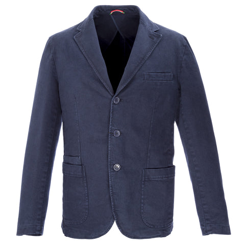 KRIZIA UOMO Navy Blue Three-Button Denim Blazer w/ Elbow Patch $366 NWT