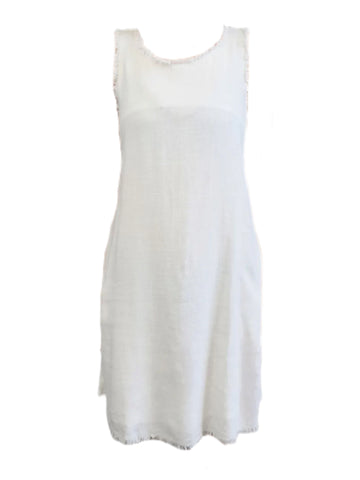 LOST IN LUNAR Women's White Round Neck Linen Dress #L0182 X-Small NWT