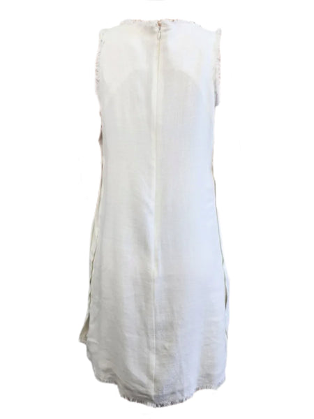 LOST IN LUNAR Women's White Round Neck Linen Dress #L0182 X-Small NWT