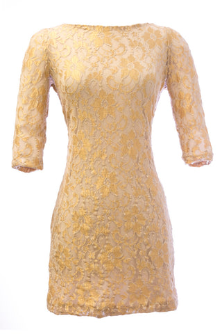 VON VONNI Women's London-C Gold / Ivory Lace Elbow Sleeve Dress $265 NEW