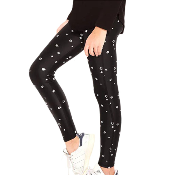 TEREZ Girl's Black Small Stars Foil Leggings #11177763 16 Years NWT