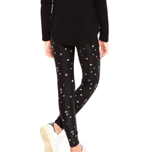 TEREZ Girl's Black Small Stars Foil Leggings #11177763 16 Years NWT