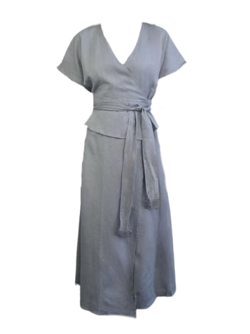 MADISON THE LABEL Women's Blue Linen Midi A-Line Dress #MS0241 X-Small NWT