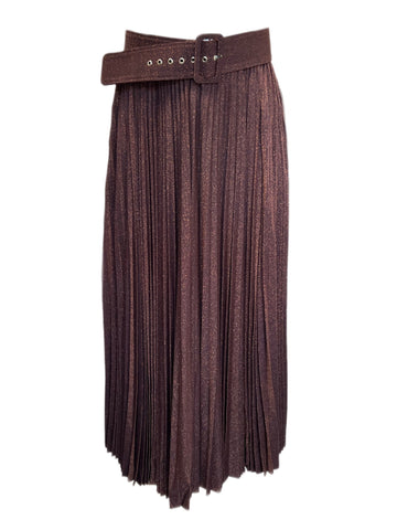 Marella By Max Mara Women's Brown Madras A Line Pleated Skirt Size L NWT