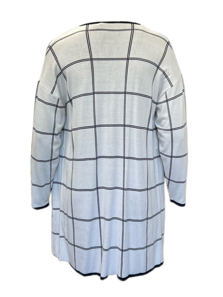 MARINA RINALDI Women's White Maestria Windowpane Cardigan $470 NWT