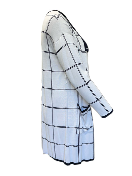 MARINA RINALDI Women's White Maestria Windowpane Cardigan $470 NWT