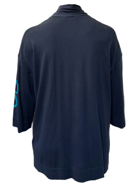 MARINA RINALDI Women's Navy Maxi Abstract Floral Cardigan $595 NWT