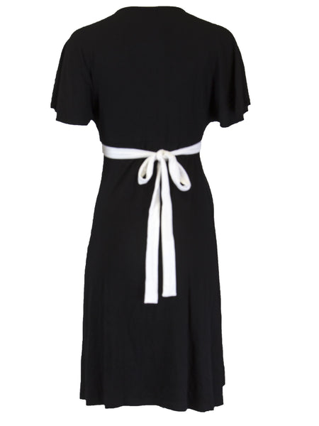 OLIAN Maternity Women's Black Wide Scoop Neck Tie Empire Waist Dress $125 NEW