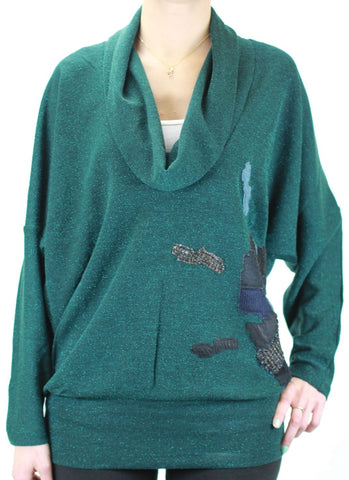 CUSTO BARCELONA Women's New Rain Green Cowl Neck Sweater 2390777 $178 NWT