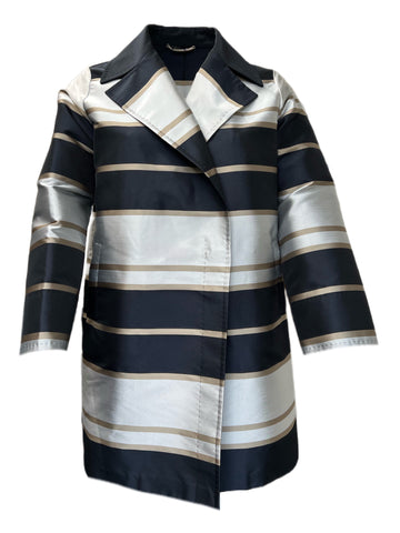 MARINA RINALDI Women's Navy Blue Noto Striped Coat $1,330 NWT