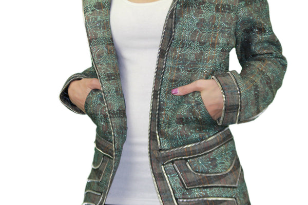 CUSTO BARCELONA Women's Floral Plaid No-Zip Jacket RT592597 $1,331 NWT