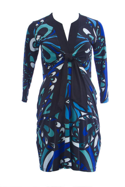 OLIAN Maternity Women's Swirl Print Twist Tie 3/4 Sleeve Dress X-Small Blue