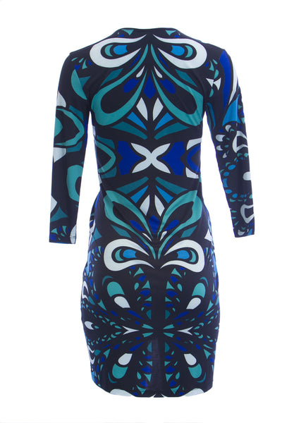 OLIAN Maternity Women's Swirl Print Twist Tie 3/4 Sleeve Dress X-Small Blue