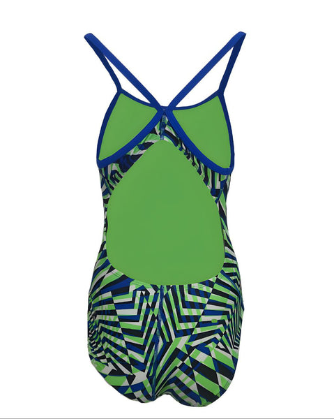 NIKE Women's Green Printed Open Back Round Neck One Piece Swimsuit #PKGB 34 NWT