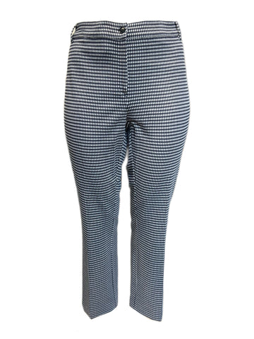 MARINA RINALDI Women's White/Navy Occupare Checked Pants $305 NWT