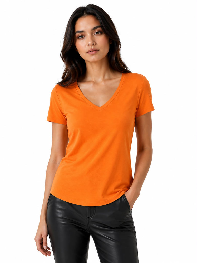 VINCE Women's Orange V-Neck Top V146181581 Sz S $115 NWT