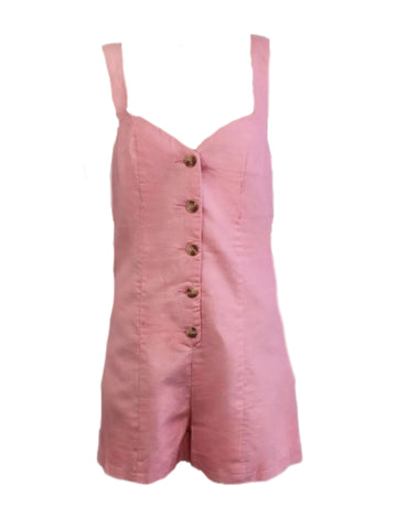MADISON THE LABEL Women's Pink V-Neck Linen Mini Romper #MS0218 X-Small NWT