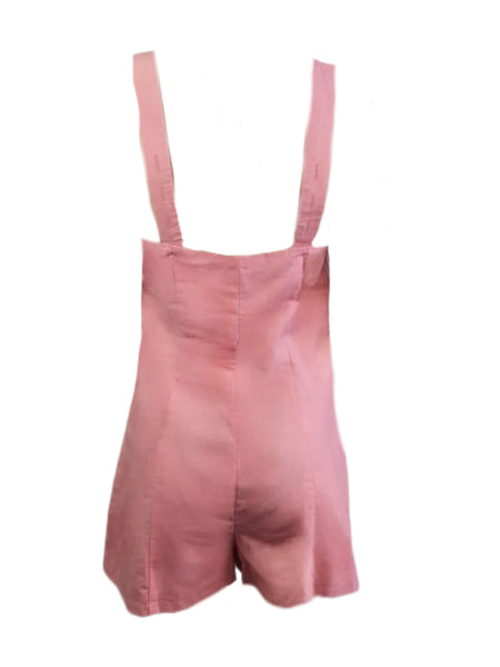 MADISON THE LABEL Women's Pink V-Neck Linen Mini Romper #MS0218 X-Small NWT