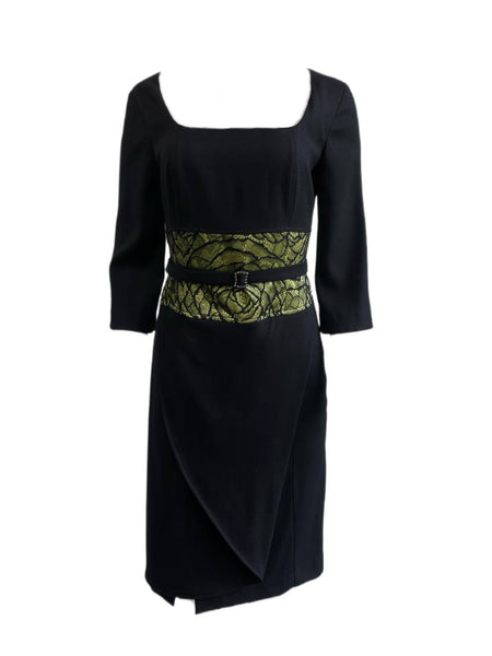 THAHA Women's Black 3/4 Sleeve Belt Dress 2738 IT Size 42 $625 NEW