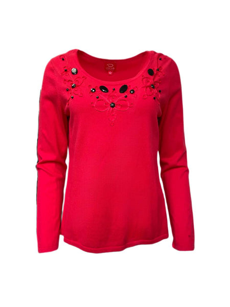 O OSCAR by Oscar De La Renta Women's Floral Applique Sweater $89 NWT