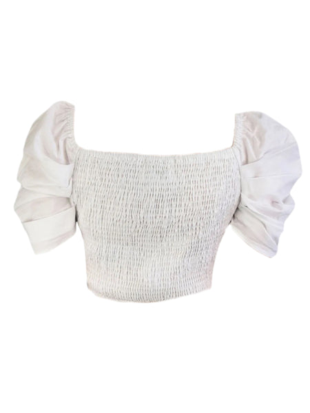 MADISON THE LABEL Women's White Puffed Sleeve Cropped Top #MS0220 X-Small NWT