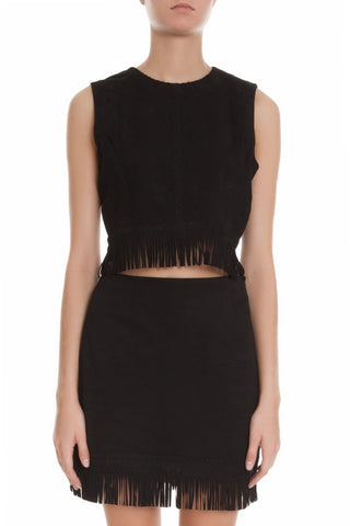 Tamara Mellon Black Suede Fringe Crop Top $595 NEW