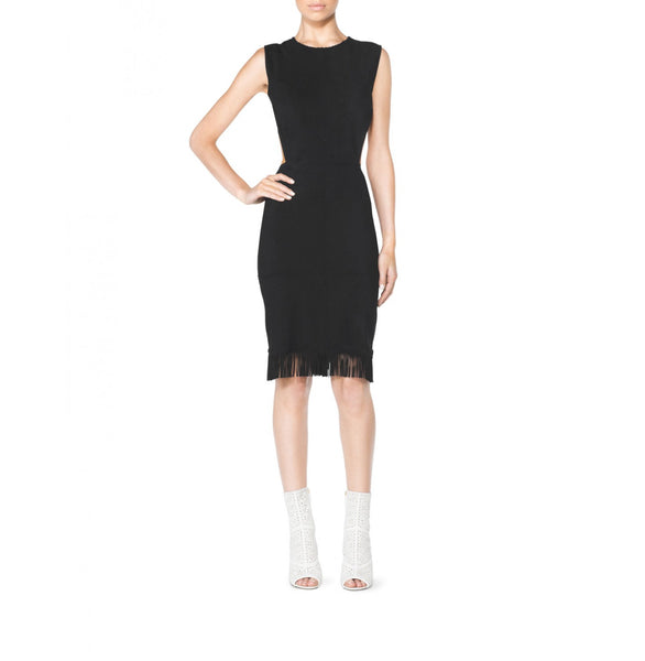 TAMARA MELLON Women's Black Suede Fringe Cutout Dress $995 NWT