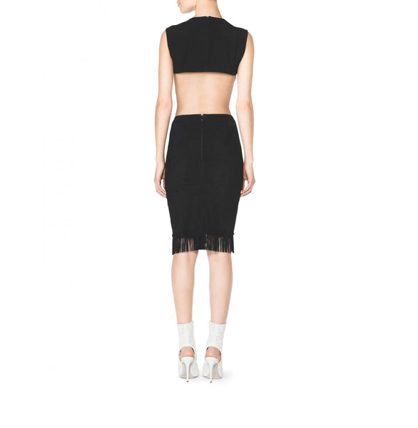 TAMARA MELLON Women's Black Suede Fringe Cutout Dress $995 NWT
