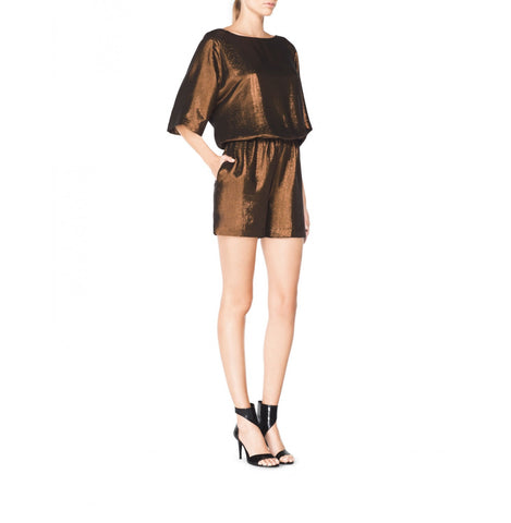 TAMARA MELLON Women's Bronze Metallic Romper Sz 4 $745 NWT