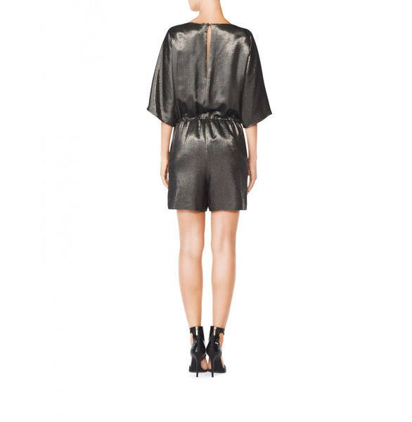 TAMARA MELLON Women's Silver Teal Metallic Romper $745 NWT
