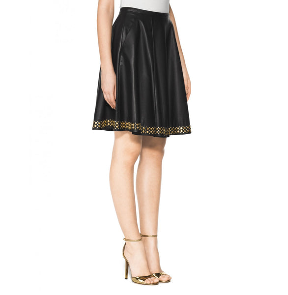 TAMARA MELLON Women's Black Leather Studded A-Line Skirt $1,295 NWT