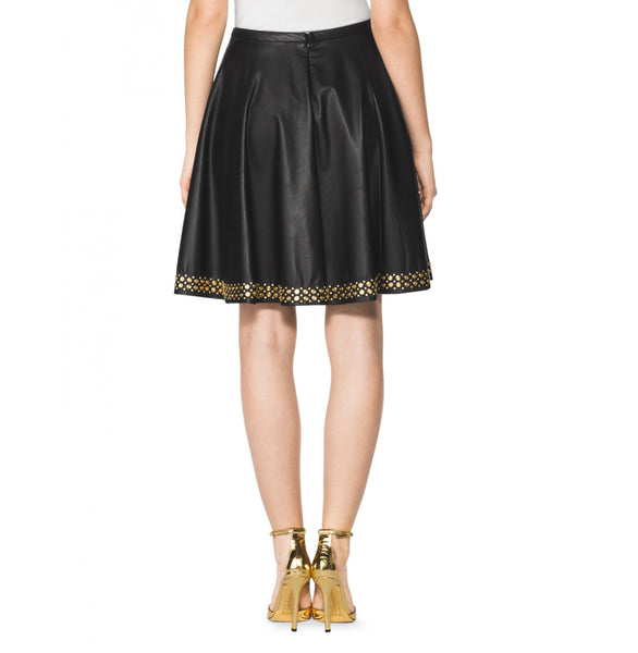TAMARA MELLON Women's Black Leather Studded A-Line Skirt $1,295 NWT