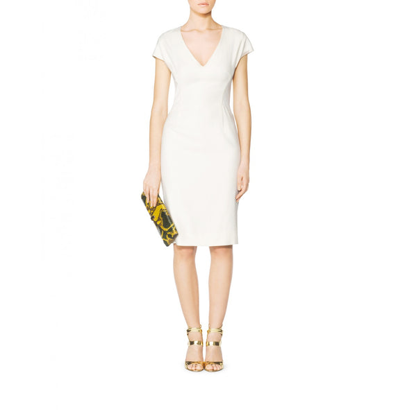 Tamara Mellon Cream Short Sleeve V-Neck Dress $950 NEW