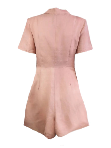 MADISON THE LABEL Women's Pink Short V-Neck Linen Romper #MS0039 X-Small NWT