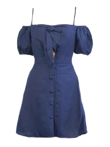 MADISON THE LABEL Women's Blue Off The Shoulders Linen Dress # MS024 X-Small NWT